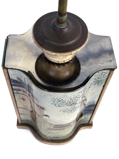 A Well crafted French Reverse painted and Mirrored Arbalete form Lamp