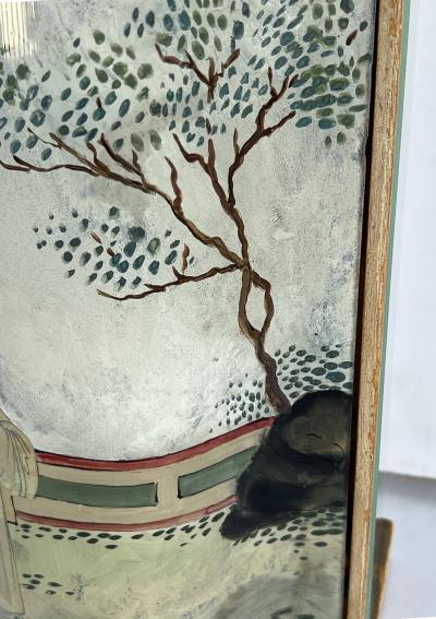 A Well crafted French Reverse painted and Mirrored Arbalete form Lamp