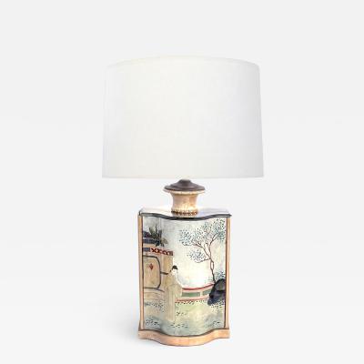 A Well crafted French Reverse painted and Mirrored Arbalete form Lamp