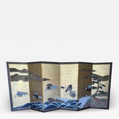 A Wonderful six Panels Rimpa Screen attributed to Sotatsu tales