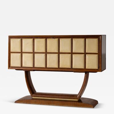 A bar cabinet in wood parchment glass and mirrors Italian manufacture 1940s