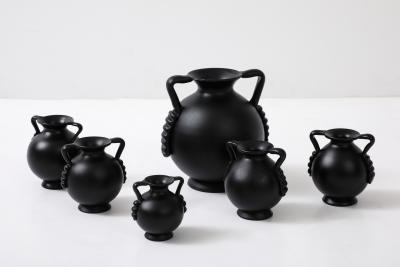 A collection of Swedish Black Glass Vessels Engshyttan Glassworks Ca 1950s