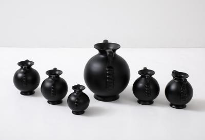 A collection of Swedish Black Glass Vessels Engshyttan Glassworks Ca 1950s