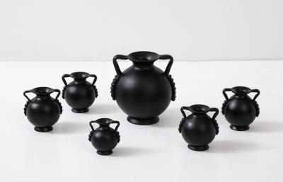 A collection of Swedish Black Glass Vessels Engshyttan Glassworks Ca 1950s