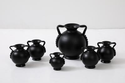 A collection of Swedish Black Glass Vessels Engshyttan Glassworks Ca 1950s