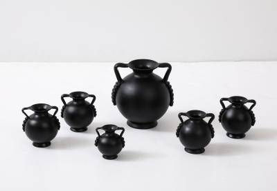 A collection of Swedish Black Glass Vessels Engshyttan Glassworks Ca 1950s