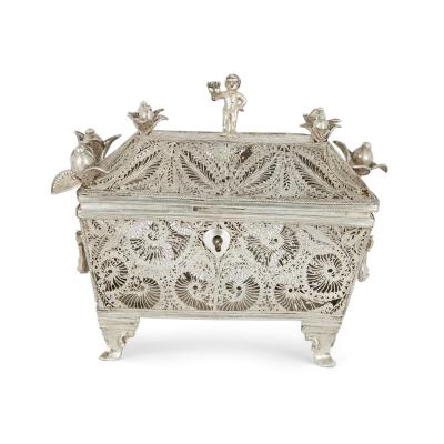 A continental early 20th century silver filigree box