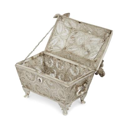 A continental early 20th century silver filigree box