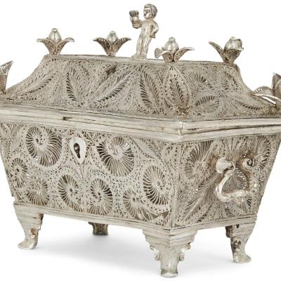 A continental early 20th century silver filigree box