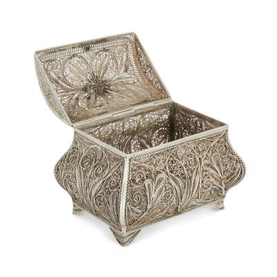 A continental silver filigree decorative flower box