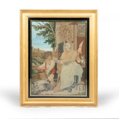 A fine Regency silkwork picture of The Industrious Cottage by Ann Wilson c 1810