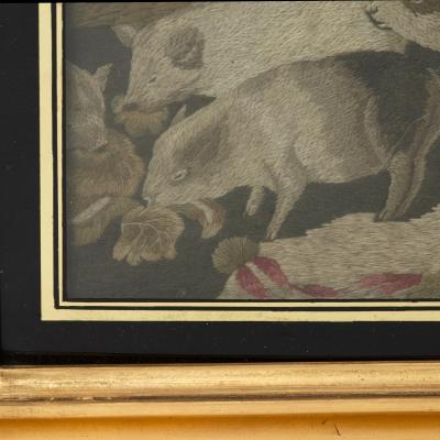 A fine Regency silkwork picture of The Industrious Cottage by Ann Wilson c 1810