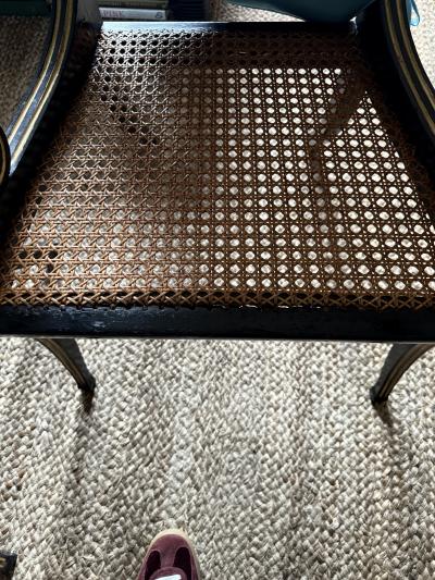 A fine pair of caned Regency ebonized and gilt chairs