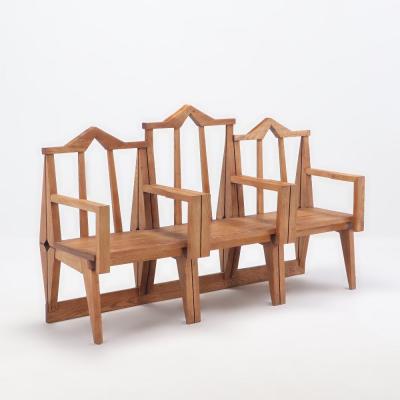 A great Italian oak three section bench circa 1960 