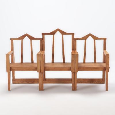 A great Italian oak three section bench circa 1960 