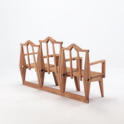 A great Italian oak three section bench circa 1960 