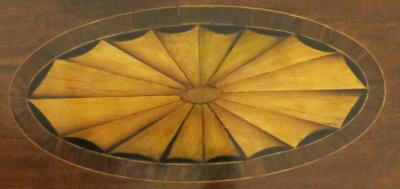 A handsome English George III style oval inlaid tray on stand