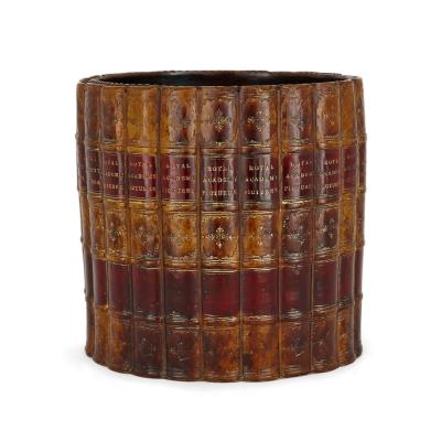 A lacquered Edwardian style novelty faux book spine waste paper basket