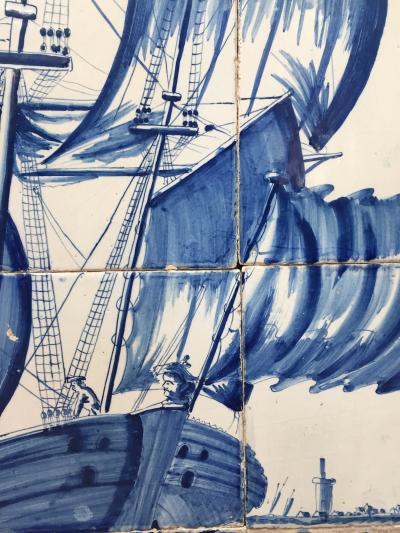 A large 18th century Dutch Maritime Tile Panel