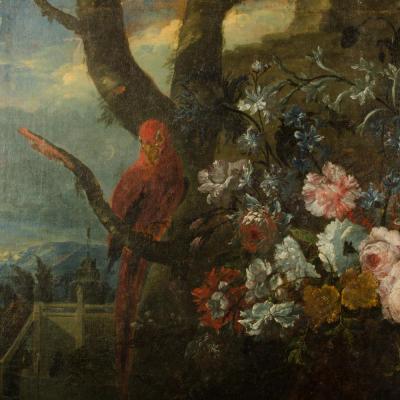 A large 19th Century Continental School Grotto Feast with Landscape 