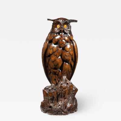 A large Black Forest Lindenwood eagle owl attributed to the Ruef Brothers