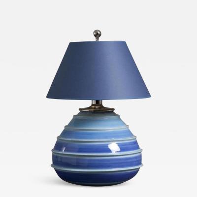 A large Italian Blue and White Striped Ceramic Lamp 1960s