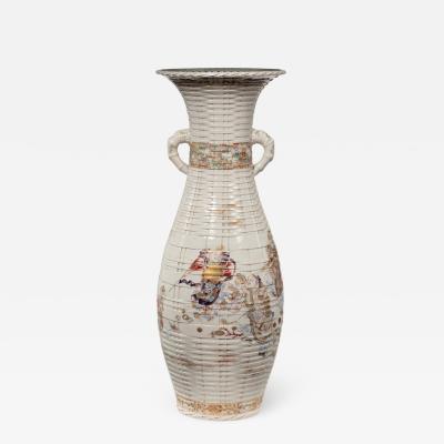 A large Meiji period Satsuma earthenware floor vase