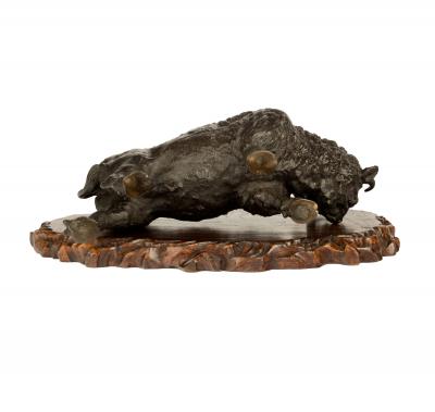 A large Meiji period bronze bison by Sano Takachika for the Kakuha Company
