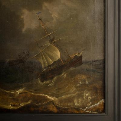 A large and impressive 19th Century painting on canvas depicting ships 