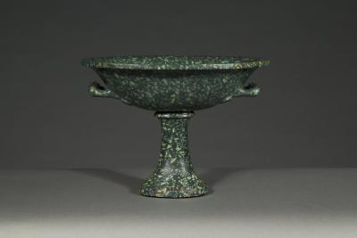 A large and rare green porphyry vase navette