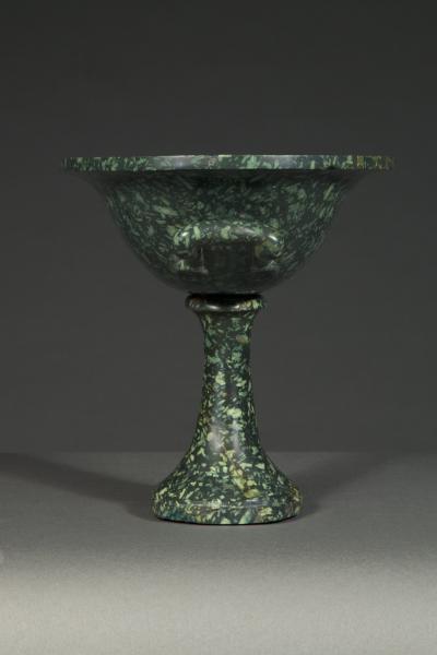 A large and rare green porphyry vase navette
