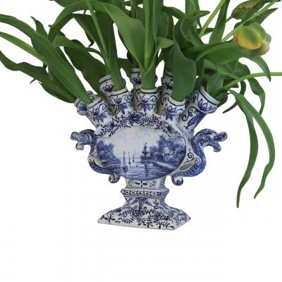 A large blue and white Delftware tulipiere
