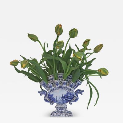 A large blue and white Delftware tulipiere