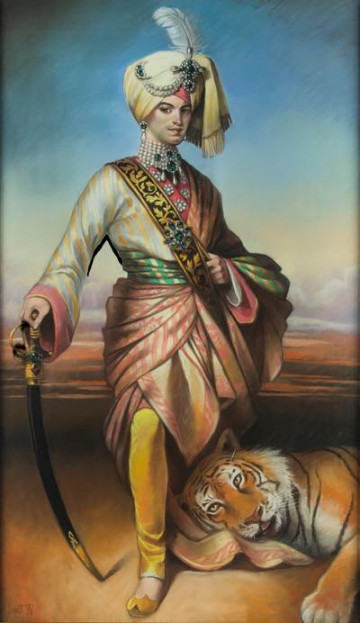 A large pastel painting of Maharaja Duleep Singh after Winterhalter