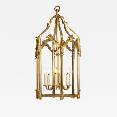 A late 19th century French hexagonal ormolu hanging lantern