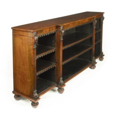 A late Regency rosewood breakfront open bookcase attributed to Gillows