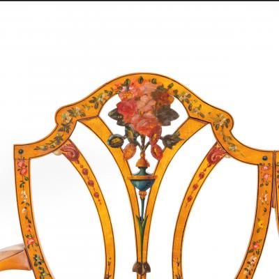 A late Victorian Sheraton revival painted satinwood two seater settee