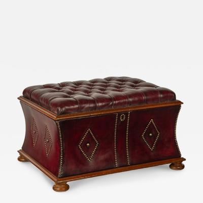 A late Victorian mahogany leathered box stool or Ottoman