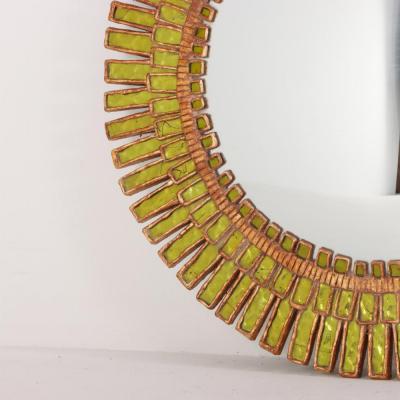A lime glass resin convex mirror in the manner of Line Vautrin Contemporary 