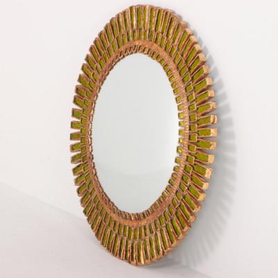 A lime glass resin convex mirror in the manner of Line Vautrin Contemporary 