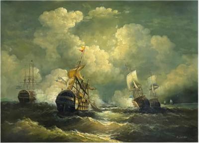 A magnificent 19th Century oil painting of ships at sea