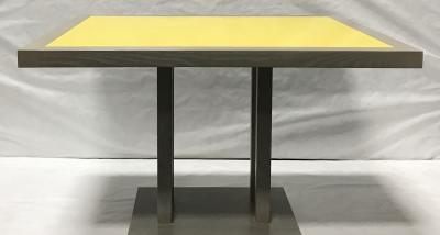 A matching pair of custom cerused oak and yellow lacquered dining tables