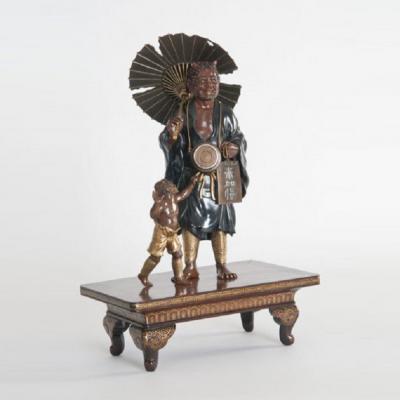 A meiji period bronze of an Oni holding a parasol
