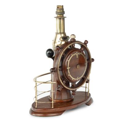 A novelty maritime teak mahogany and brass table lamp
