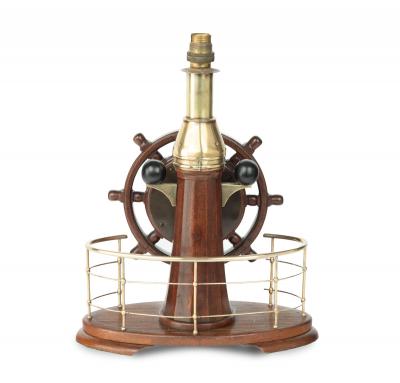 A novelty maritime teak mahogany and brass table lamp