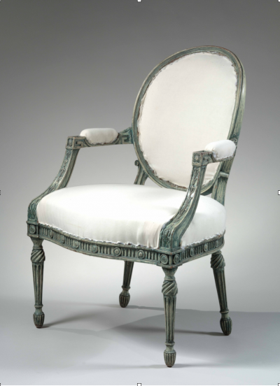 A painted open armchair in the manner of John Linnell 