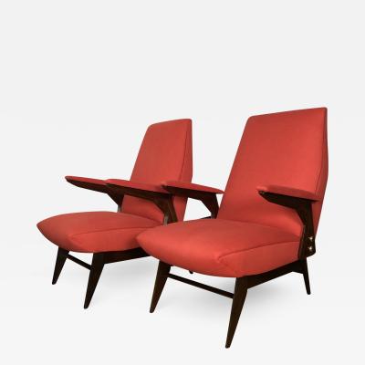 A pair of 1950s Italian walnut armchairs