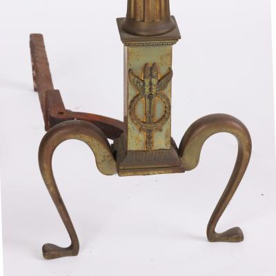 A pair of 20th Century Neoclassical Brass Andirons with Flame Finials