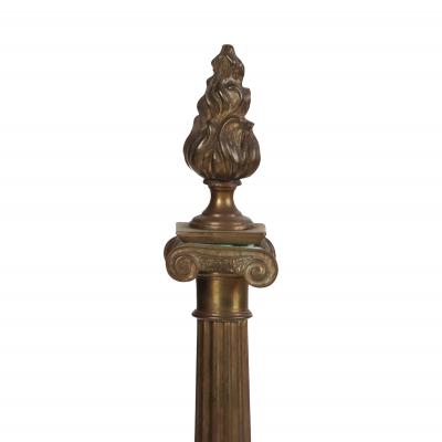 A pair of 20th Century Neoclassical Brass Andirons with Flame Finials