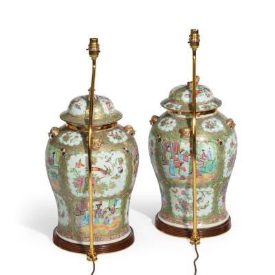 A pair of Chinese Canton Rose Medallion Vases and Covers